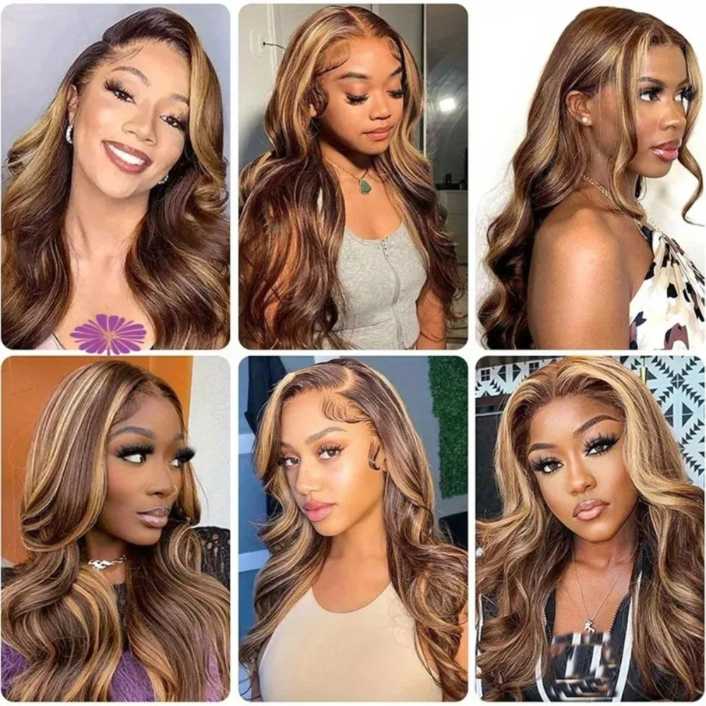Perruque Lace Front Body Wave – Highlight P4/27 | HD 5x5 & 13x4 | 250% Densité | Cheveux Naturels