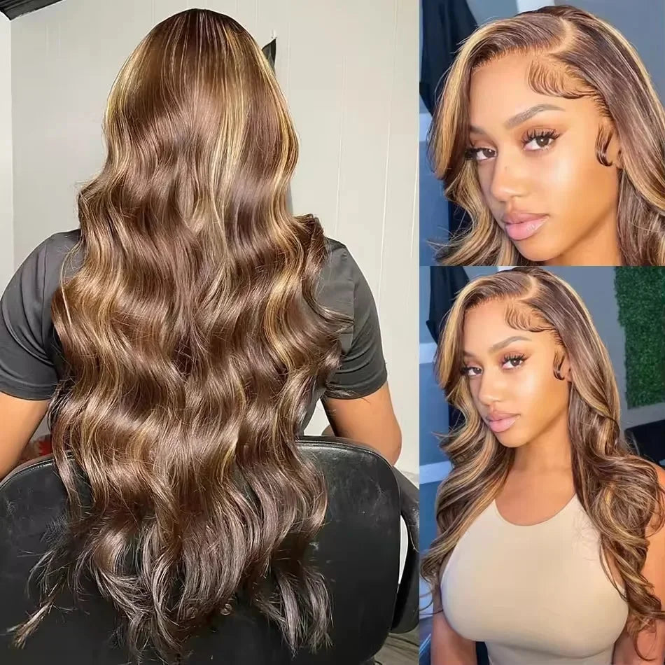 Body Wave 4/27 Honey Blonde Lace Front Wig Human Hair 13x6 HD Lace Frontal Wig 13x4 Highlight Body Wave Wig Human Hair 4x4 5x5
