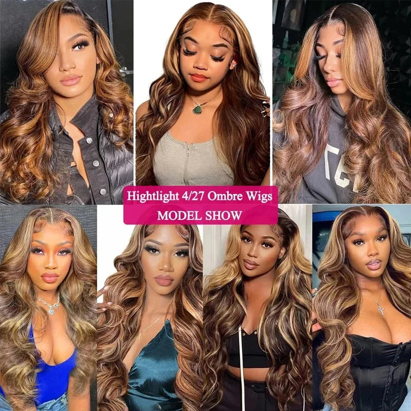 Body Wave 4/27 Honey Blonde Lace Front Wig Human Hair 13x6 HD Lace Frontal Wig 13x4 Highlight Body Wave Wig Human Hair 4x4 5x5