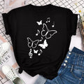 New Blue Butterfly Floral Printed T-Shirt Women's Summer Casual Short Sleeve O-neck Tops 90s Fashion Graphic Female Tops Tees