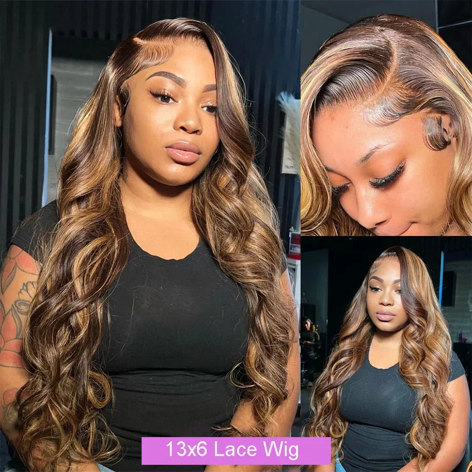 Blonde Highlight Body Wave Lace Front Human Hair Wig HD 13X4 13x6 Lace Frontal Human Hair Wigs For Women Highlight 4/27 Wig
