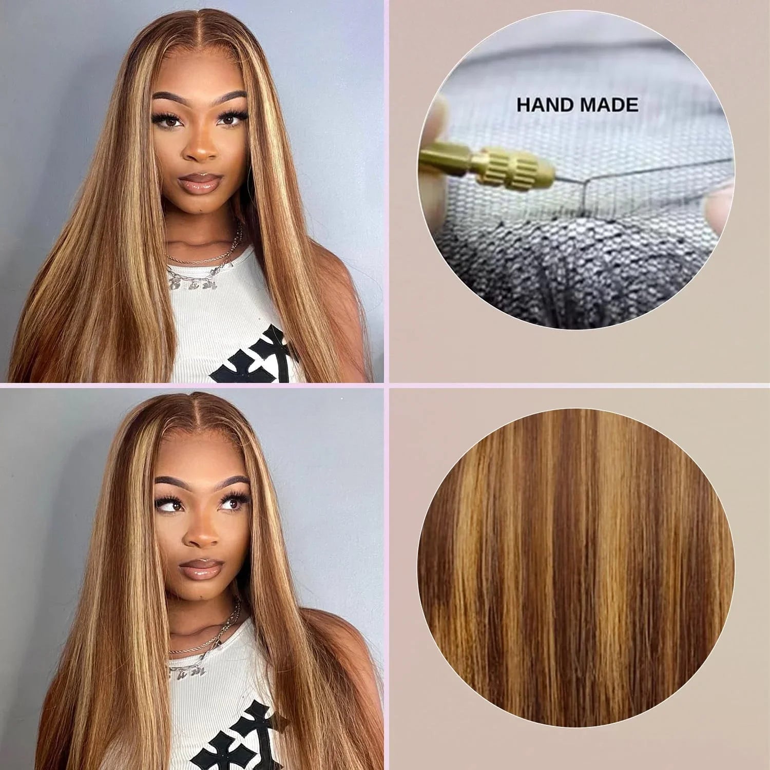 Perruque Lace Front 30 Pouces – Blonde Ombré Honey | HD 13x4 | 180% Densité | Cheveux Naturels