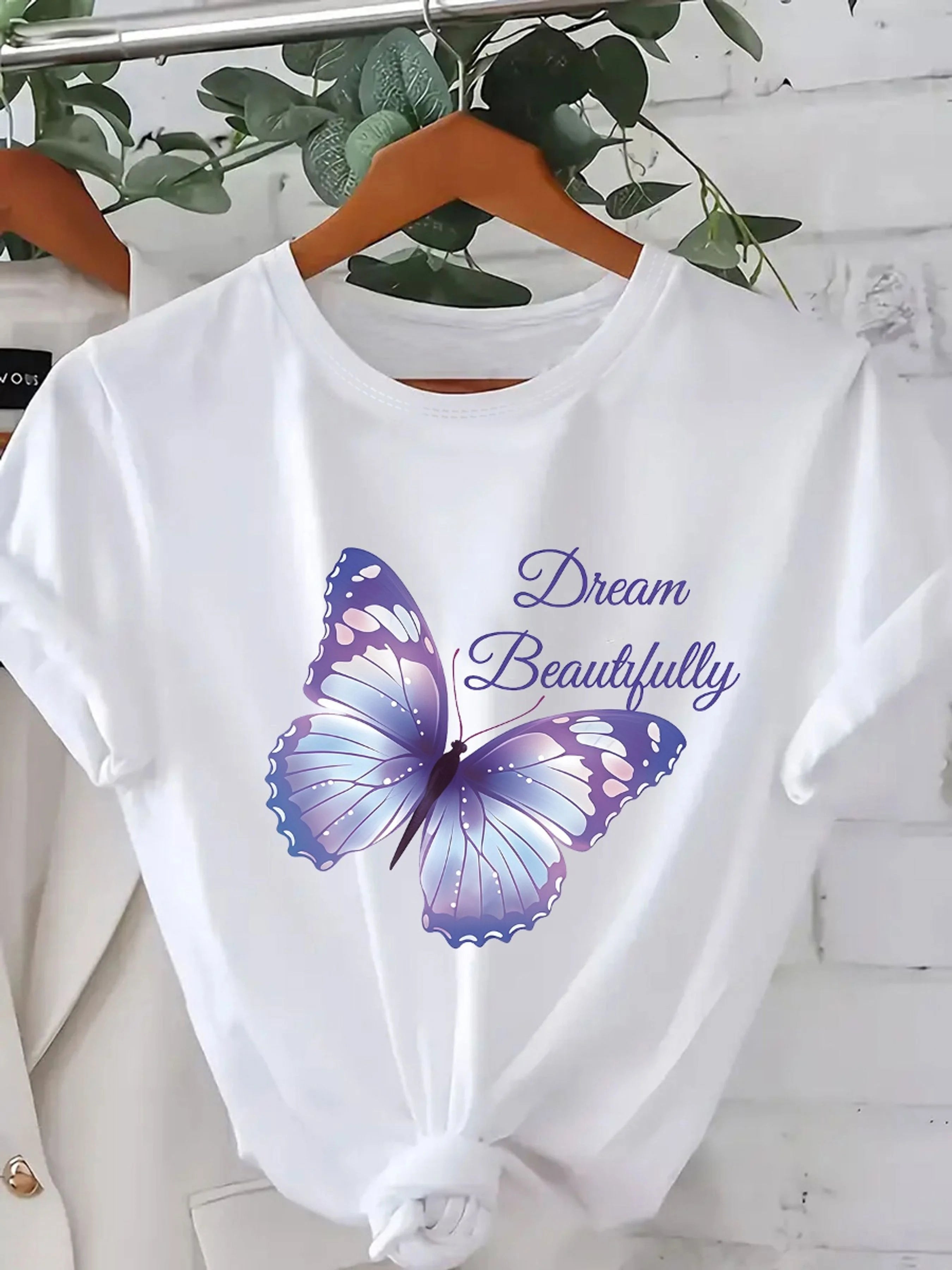 Women's T-Shirt with Butterfly Dream Beautiful Print Harajuku Short Sleeve Casual T-shirt Clothing Street Tops Aesthetic Clothes