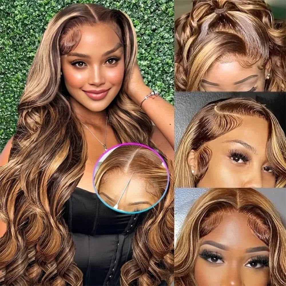 Perruque Lace Front Body Wave – Highlight P4/27 | HD 5x5 & 13x4 | 250% Densité | Cheveux Naturels