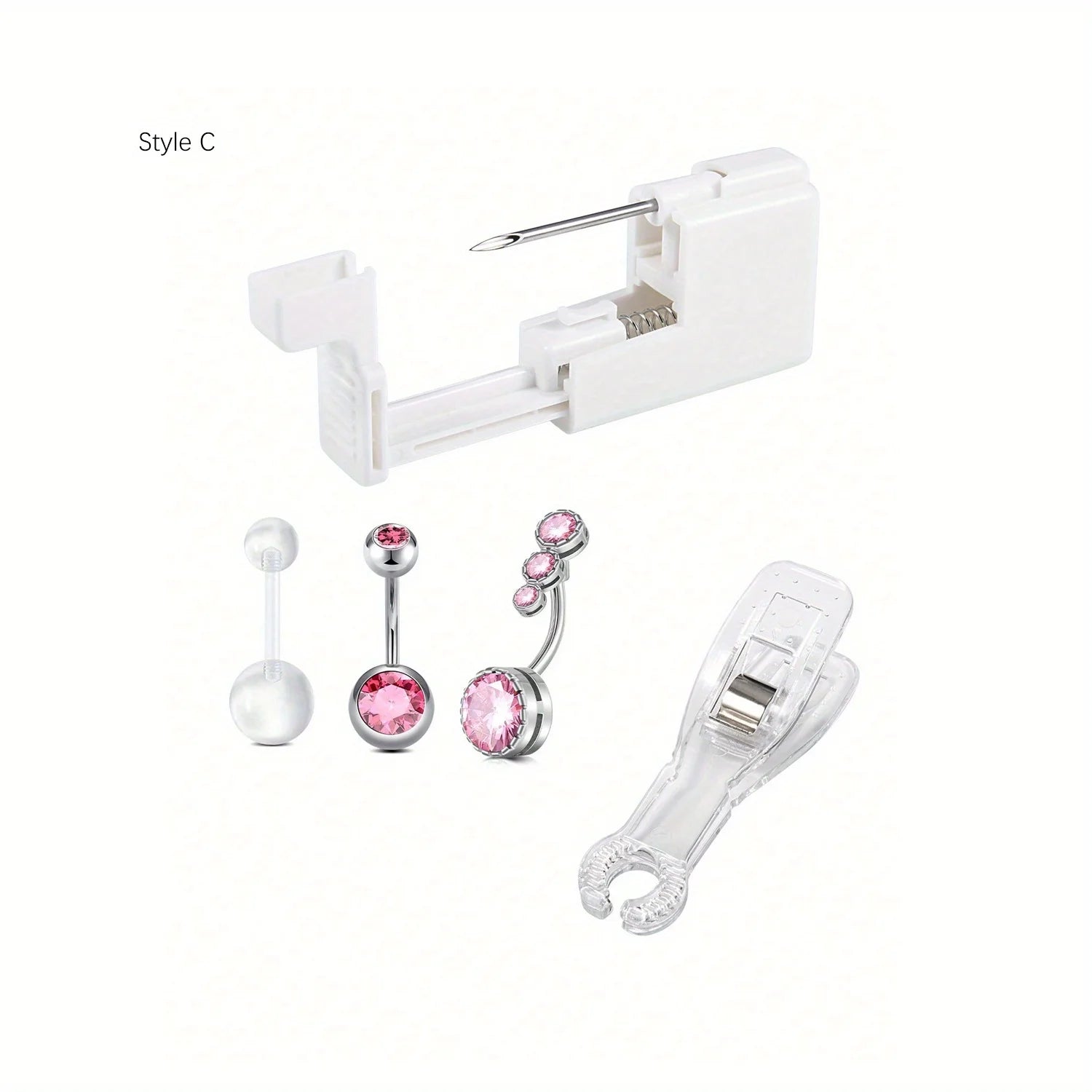 5pc Women's Body Piercing Kit - 13G & 14G Stainless Steel, Multi-Purpose Jewelry Set with CZ, Pearl Ball, and Acrylic Navel Pins