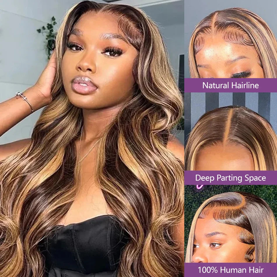 Blonde Highlight Body Wave Lace Front Human Hair Wig HD 13X4 13x6 Lace Frontal Human Hair Wigs For Women Highlight 4/27 Wig