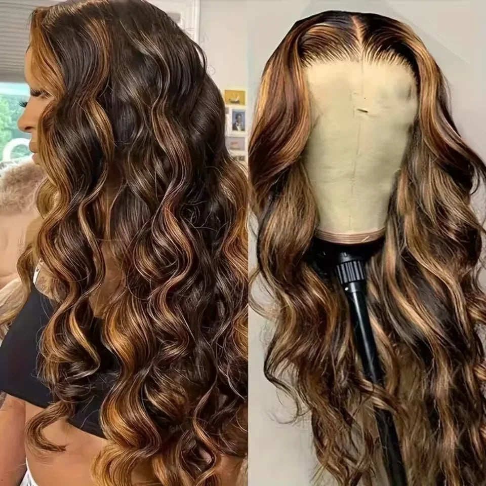 Perruque Lace Front Body Wave – Highlight P4/27 | HD 5x5 & 13x4 | 250% Densité | Cheveux Naturels