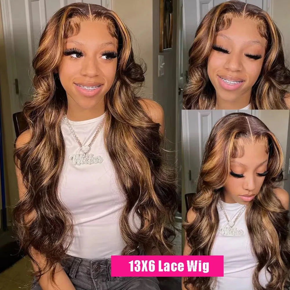Blonde Highlight Body Wave Lace Front Human Hair Wig HD 13X4 13x6 Lace Frontal Human Hair Wigs For Women Highlight 4/27 Wig