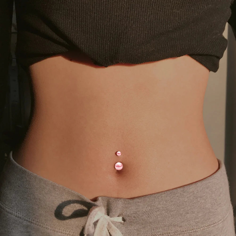 5pc Women's Body Piercing Kit - 13G & 14G Stainless Steel, Multi-Purpose Jewelry Set with CZ, Pearl Ball, and Acrylic Navel Pins