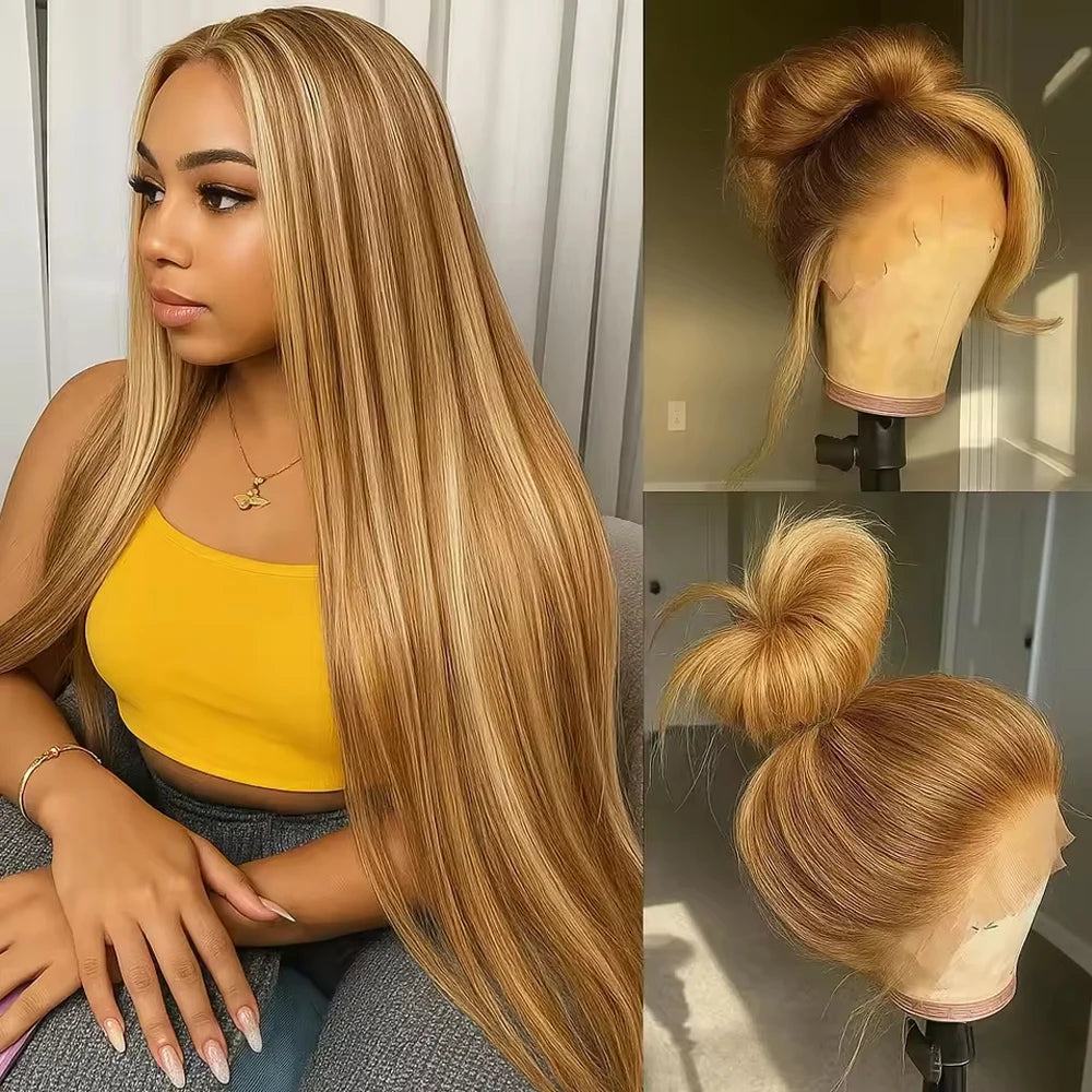 Perruque Lace Front 30 Pouces – Blonde Ombré Honey | HD 13x4 | 180% Densité | Cheveux Naturels