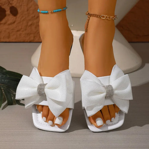 2026 Summer New Women's Bow Flat Slippers Design Comfortable Casual Slippers Outdoor Non-Slip and Wear-Resistant Flat Sandals