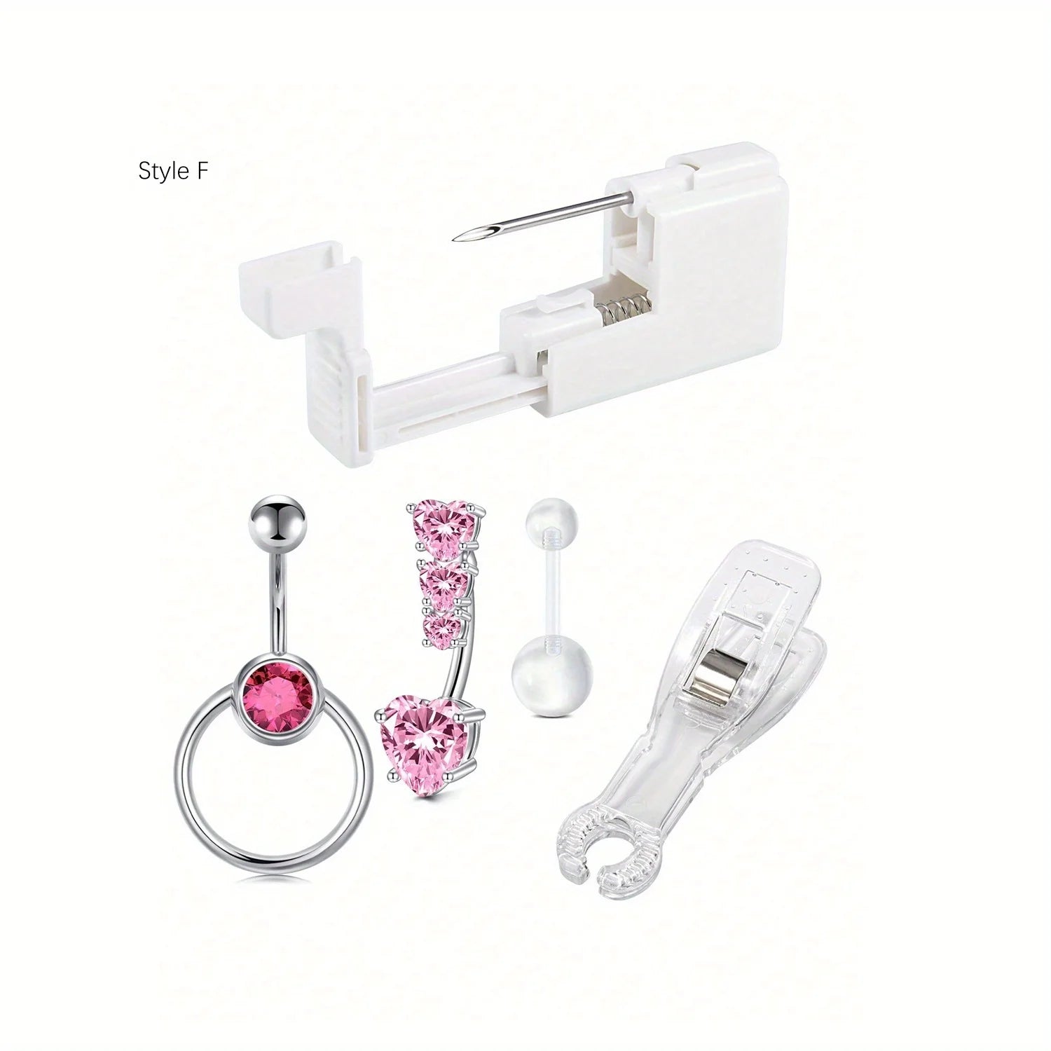 5pc Women's Body Piercing Kit - 13G & 14G Stainless Steel, Multi-Purpose Jewelry Set with CZ, Pearl Ball, and Acrylic Navel Pins