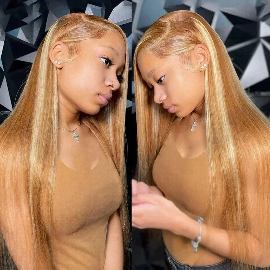 Perruque Lace Front 30 Pouces – Blonde Ombré Honey | HD 13x4 | 180% Densité | Cheveux Naturels