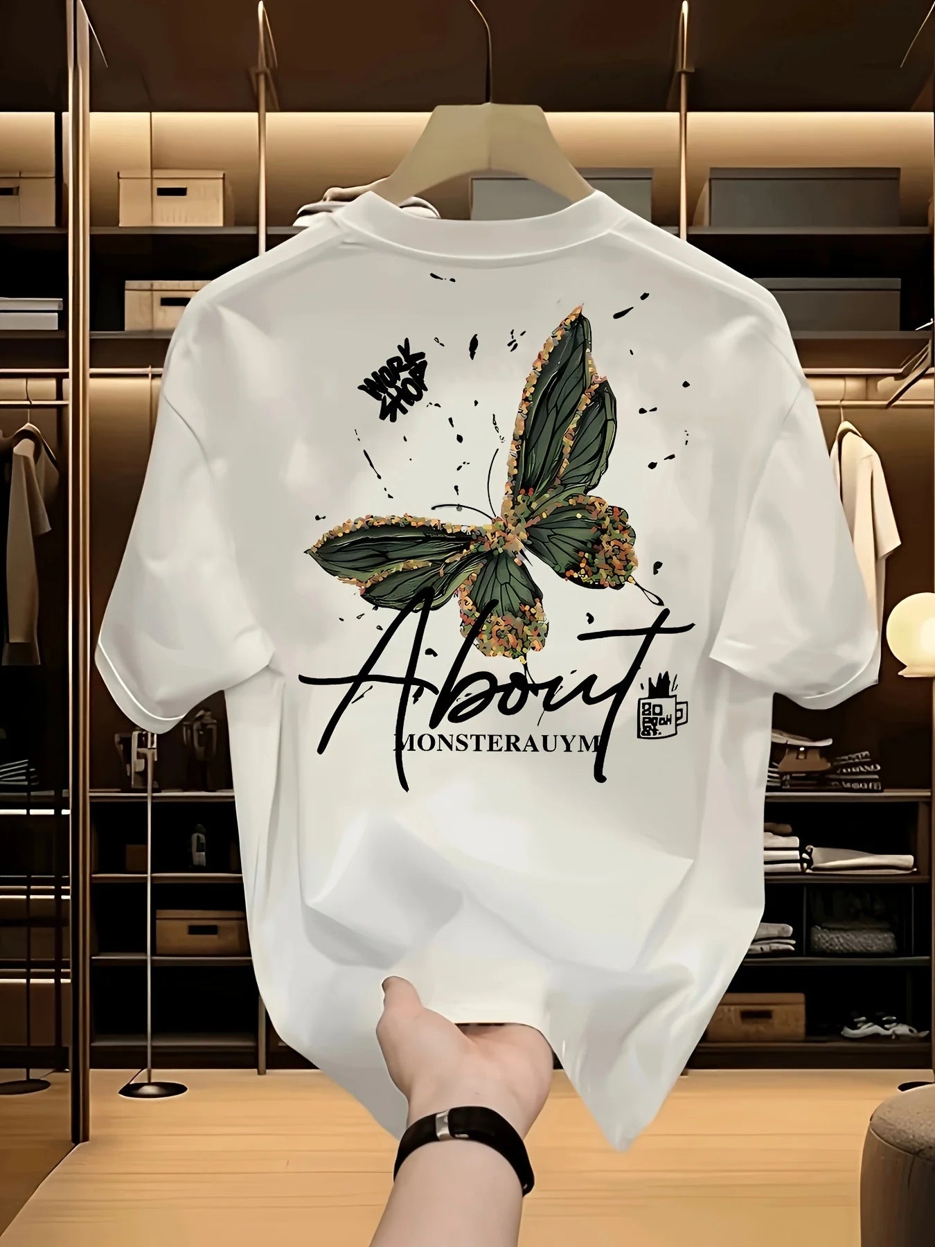 2026 Summer Casual Trendy Butterfly Print Sports T-Shirt for Men, 100% Cotton, Loose Fit, Breathable Short Sleeve
