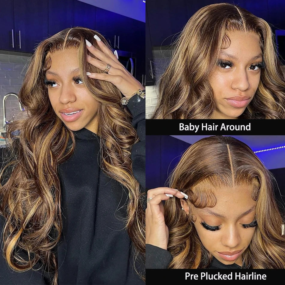 Blonde Highlight Body Wave Lace Front Human Hair Wig HD 13X4 13x6 Lace Frontal Human Hair Wigs For Women Highlight 4/27 Wig
