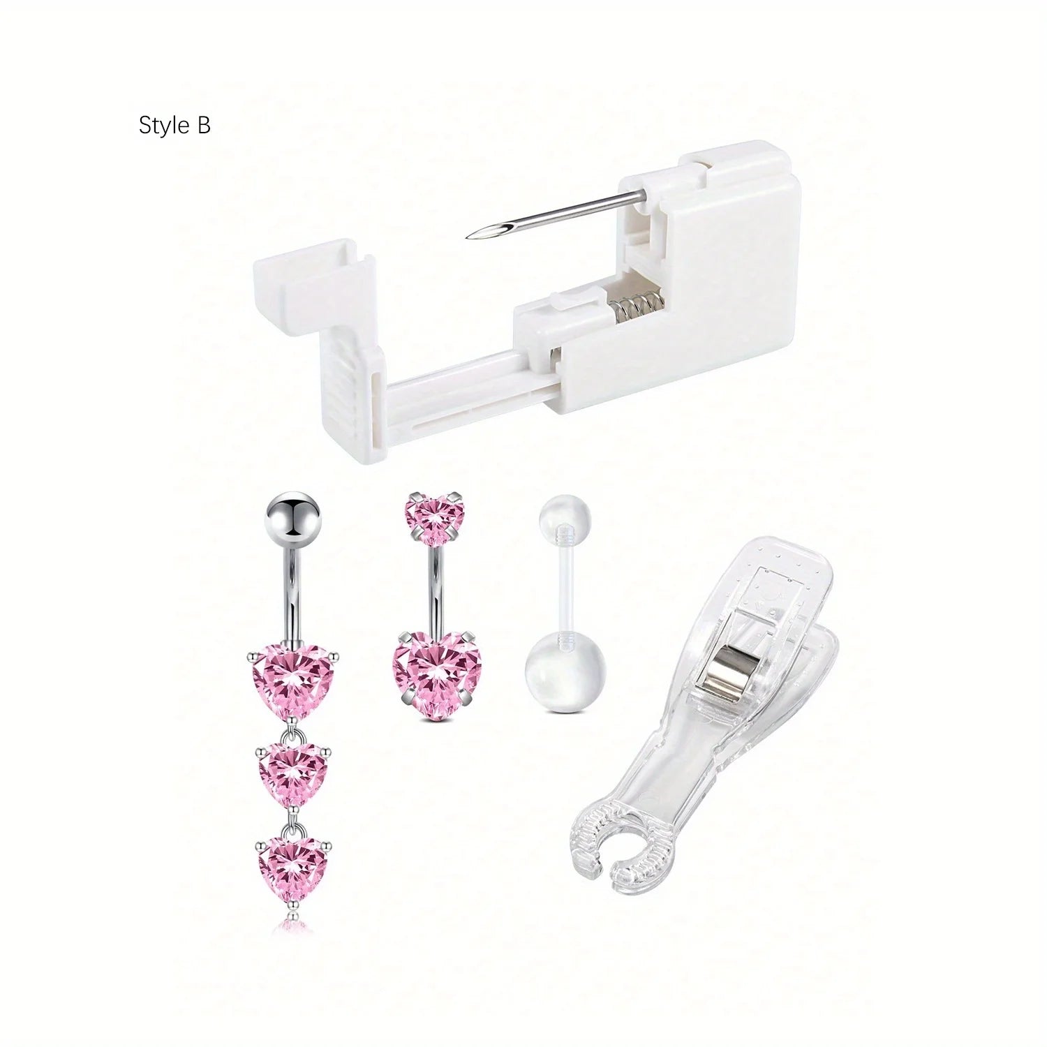 5pc Women's Body Piercing Kit - 13G & 14G Stainless Steel, Multi-Purpose Jewelry Set with CZ, Pearl Ball, and Acrylic Navel Pins