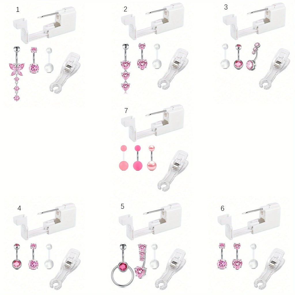 5pc Women's Body Piercing Kit - 13G & 14G Stainless Steel, Multi-Purpose Jewelry Set with CZ, Pearl Ball, and Acrylic Navel Pins