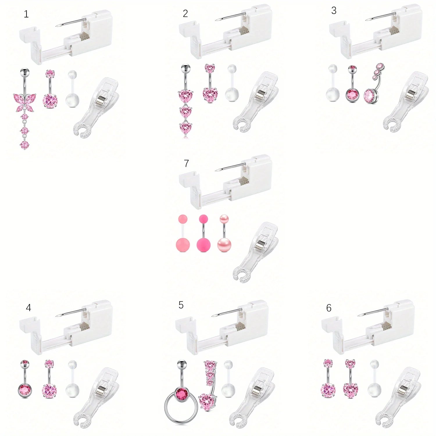 5pc Women's Body Piercing Kit - 13G & 14G Stainless Steel, Multi-Purpose Jewelry Set with CZ, Pearl Ball, and Acrylic Navel Pins