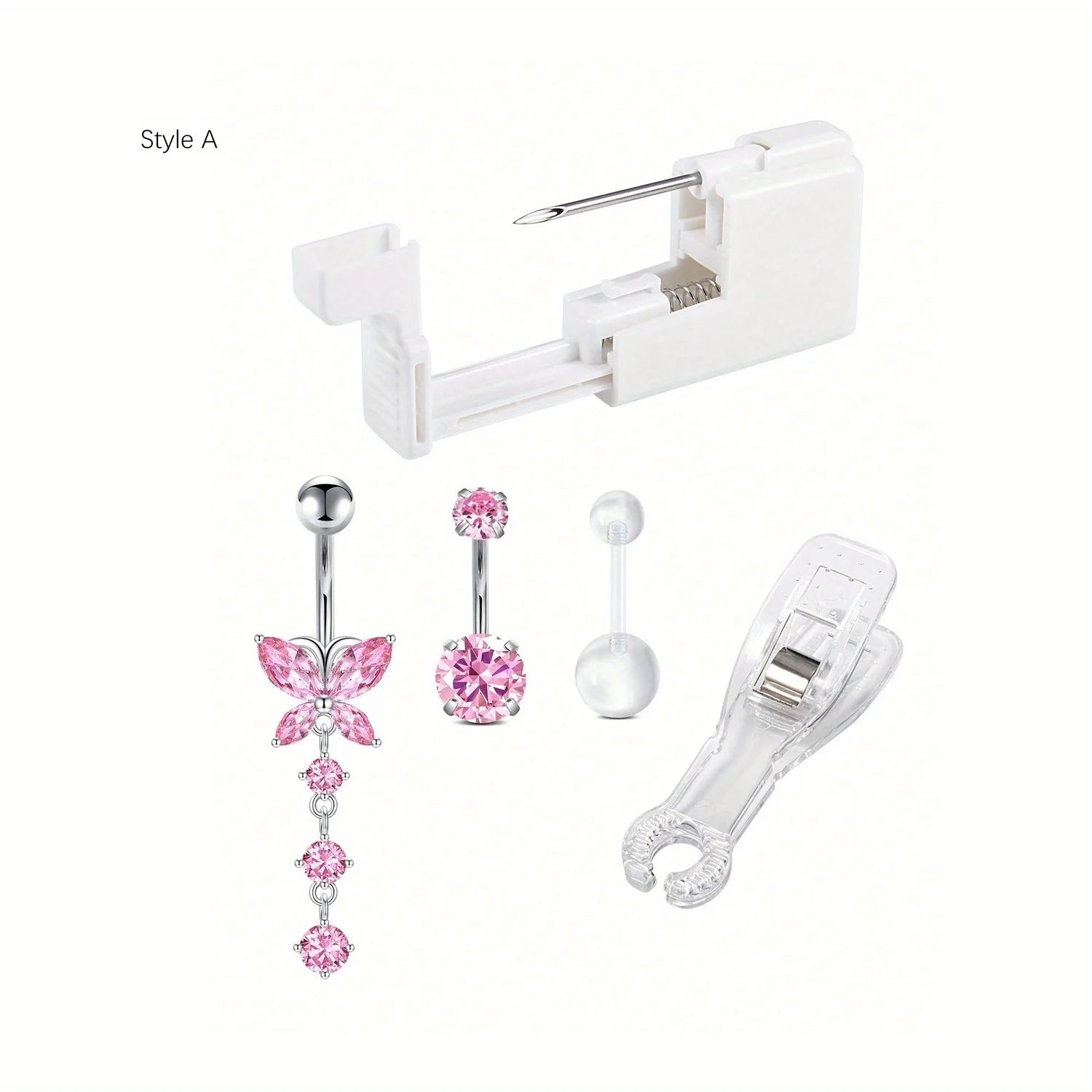 5pc Women's Body Piercing Kit - 13G & 14G Stainless Steel, Multi-Purpose Jewelry Set with CZ, Pearl Ball, and Acrylic Navel Pins