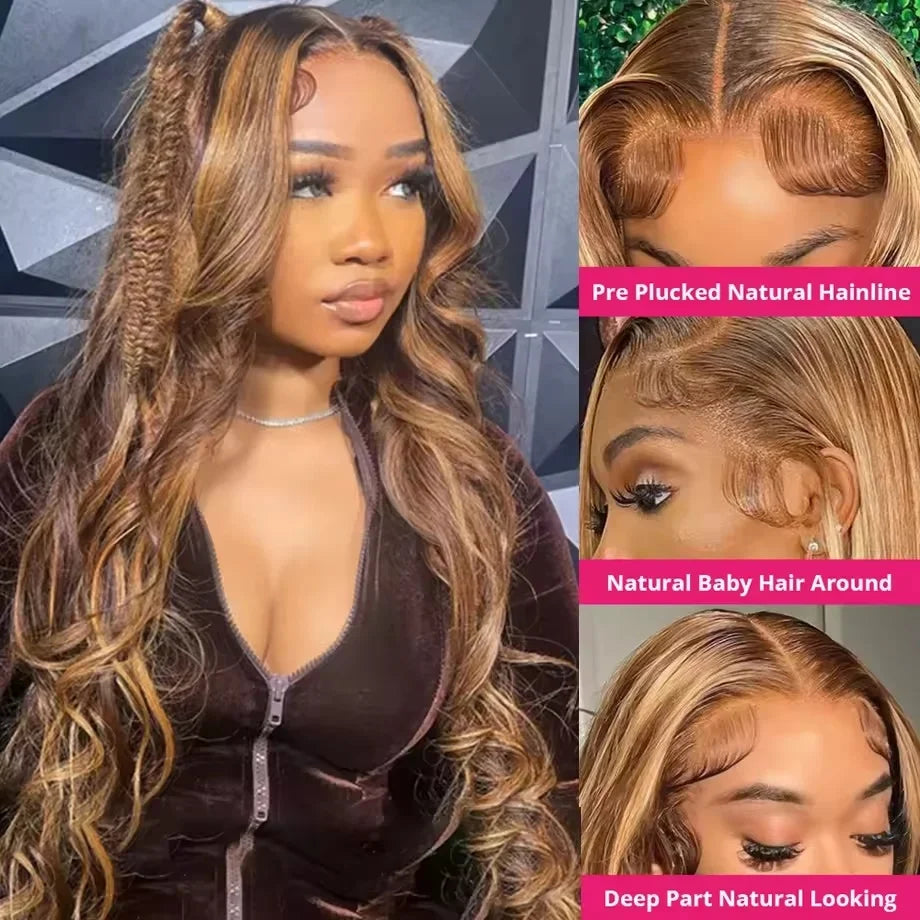 Body Wave 4/27 Honey Blonde Lace Front Wig Human Hair 13x6 HD Lace Frontal Wig 13x4 Highlight Body Wave Wig Human Hair 4x4 5x5