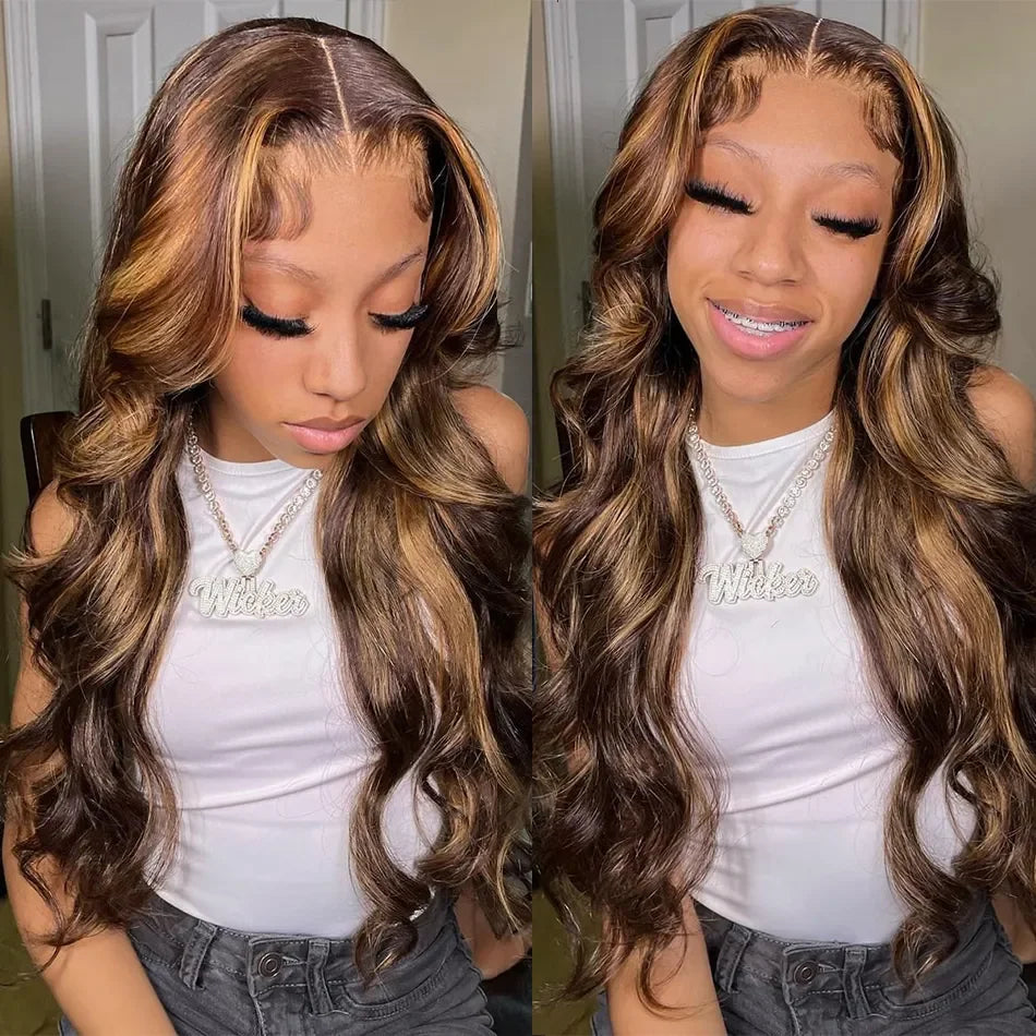 Blonde Highlight Body Wave Lace Front Human Hair Wig HD 13X4 13x6 Lace Frontal Human Hair Wigs For Women Highlight 4/27 Wig