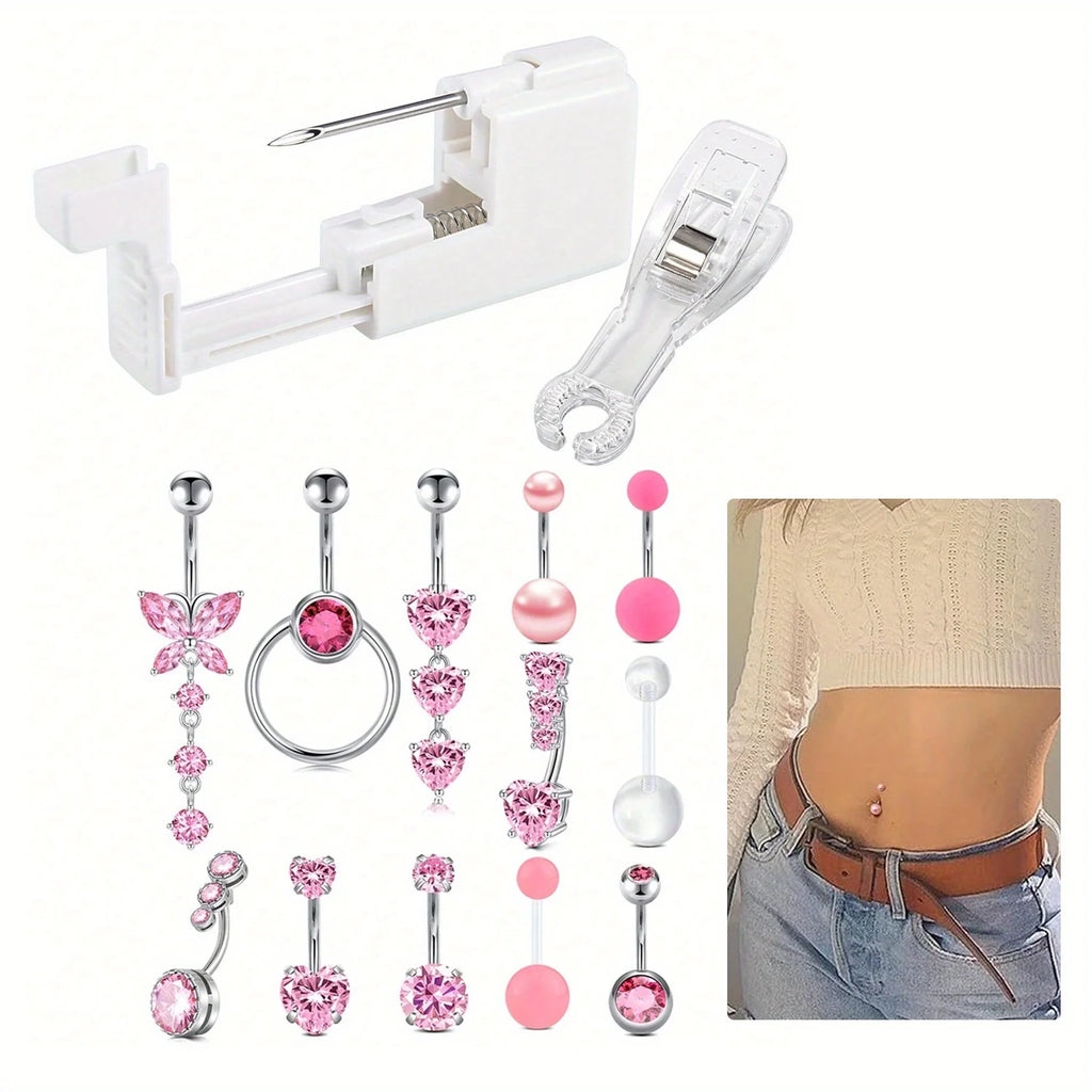 5pc Women's Body Piercing Kit - 13G & 14G Stainless Steel, Multi-Purpose Jewelry Set with CZ, Pearl Ball, and Acrylic Navel Pins