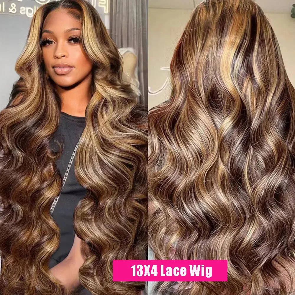 Blonde Highlight Body Wave Lace Front Human Hair Wig HD 13X4 13x6 Lace Frontal Human Hair Wigs For Women Highlight 4/27 Wig