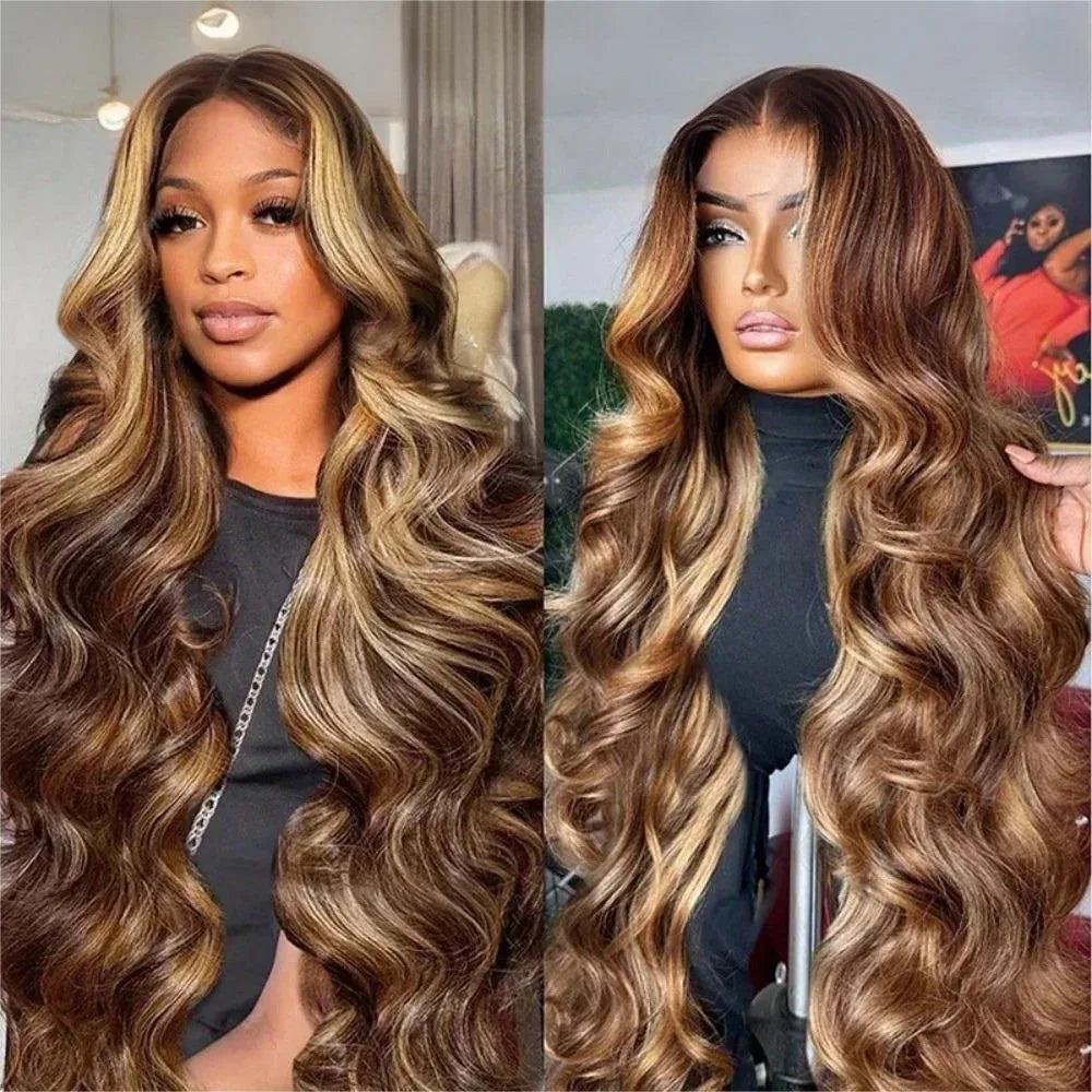 Perruque Lace Front Body Wave – Highlight P4/27 | HD 5x5 & 13x4 | 250% Densité | Cheveux Naturels
